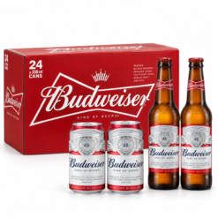 Budweiser beer cans, bottles and wholesale case