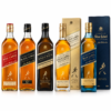 Johnnie Walker Red, Black, Double Black, Gold and Blue Label whisky bottles