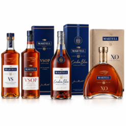 Martell VS, VSOP, Cordon Bleu and XO Cognac bottles