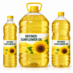 Refined sunflower cooking oil in 1-litre, 2-litre and 5-litre wholesale bottles